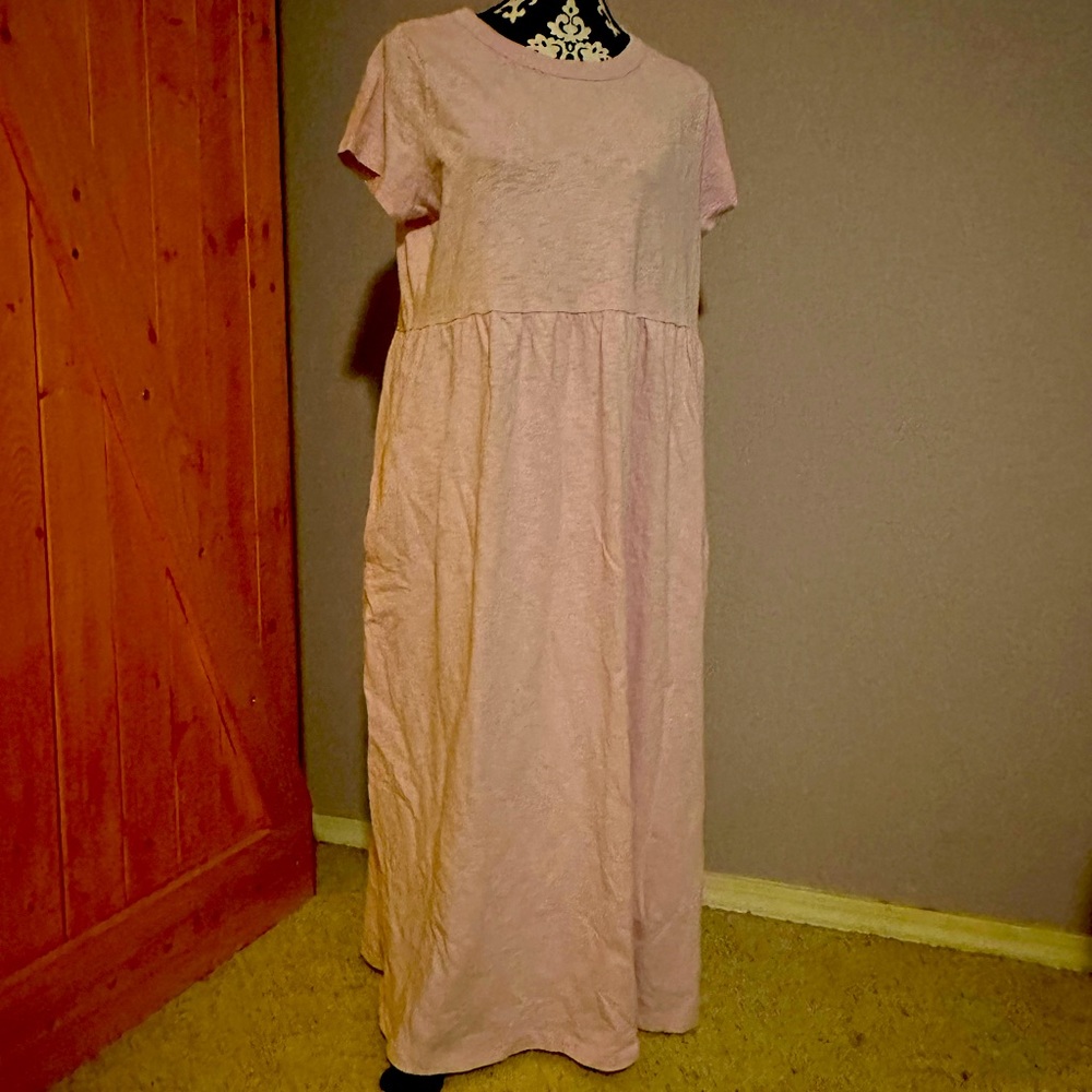 Womens calf length dress women’s size large pinkish purple color POCKETS cotton